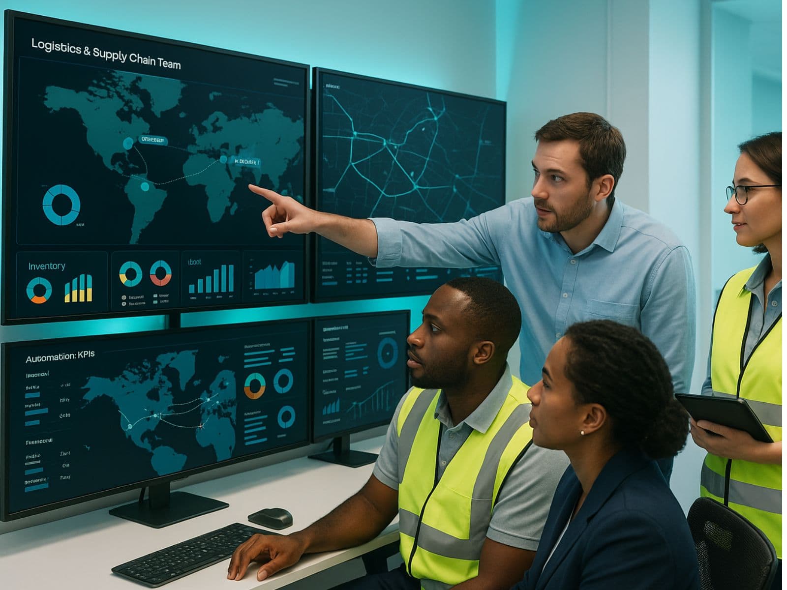 Logistics professionals using AI-powered supply chain management