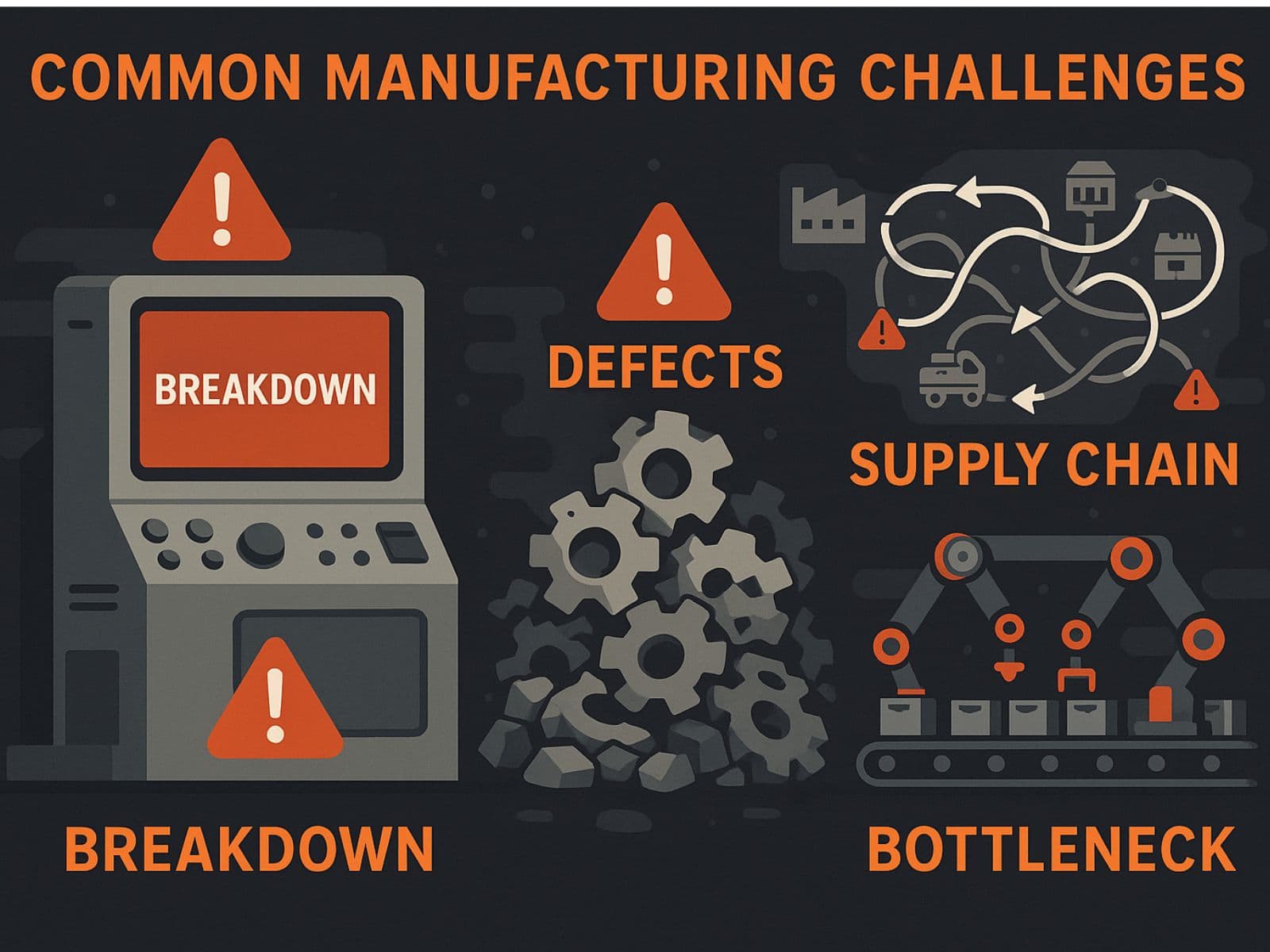Manufacturing pain points: equipment failures, quality issues, bottlenecks