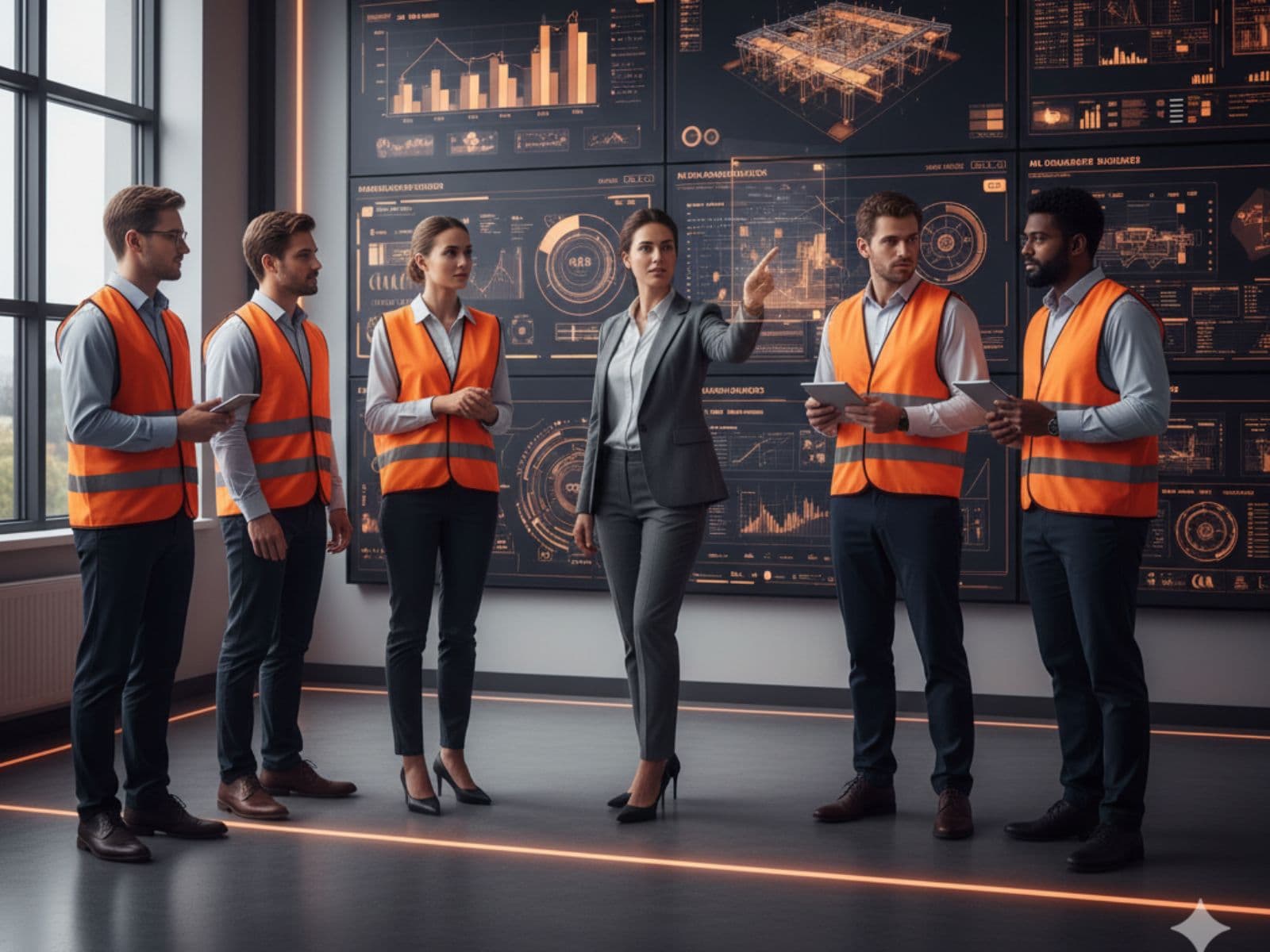 Diverse team of engineers collaborating on manufacturing AI solutions